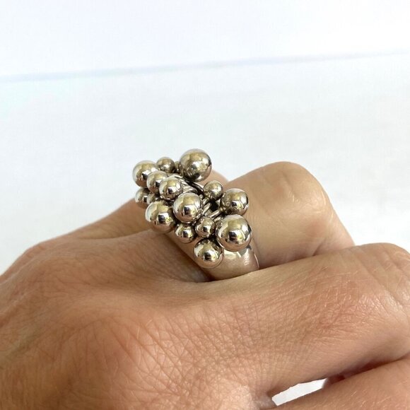 Signed Silpada Solid Sterling Silver 925 Cha Cha Ball Bead Dangle Ring Sz 7 - Picture 3 of 16